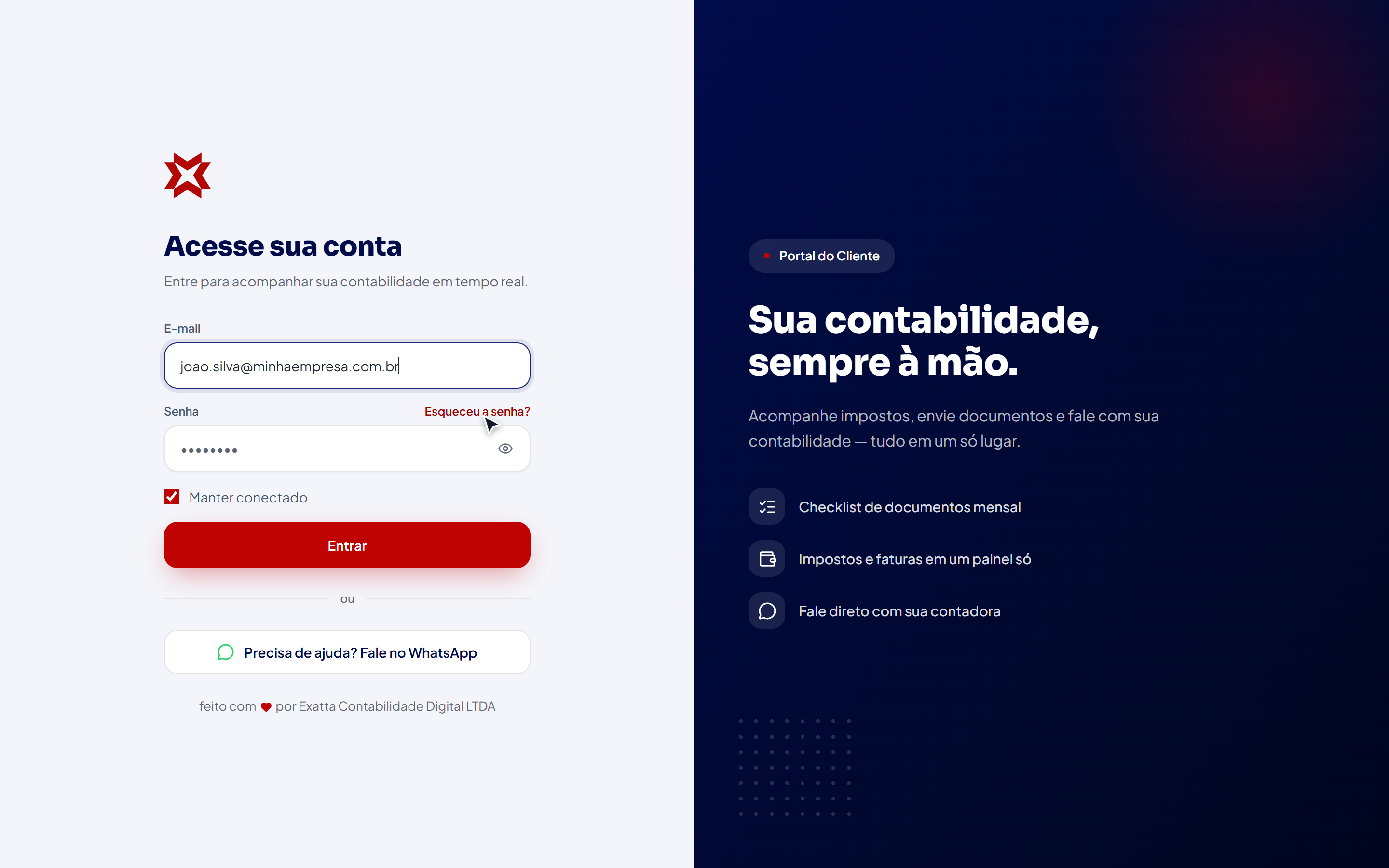 Campo de e-mail preenchido e o link Esqueceu a senha em destaque