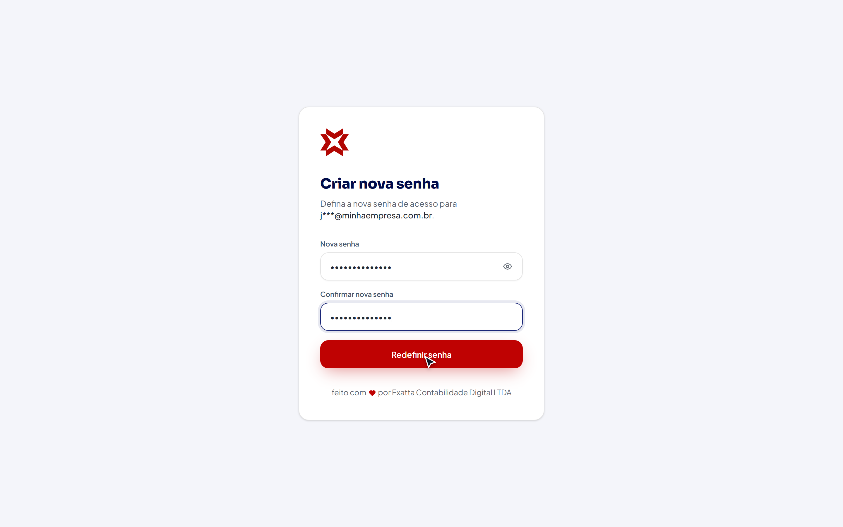 Tela Criar nova senha preenchida
